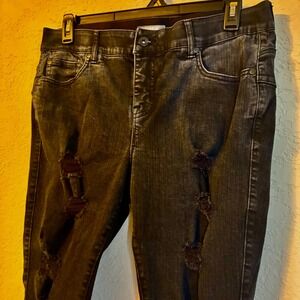 Torrid Bombshell Skinny Jeans Womens 16S Black Distressed Ripped Raw Hem Stretch